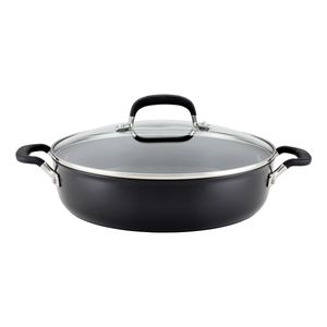 Sartén 34cm con asas, tapa de vidrio templado, anodizado duro antiadherente. Negro Onyx KithenAid.