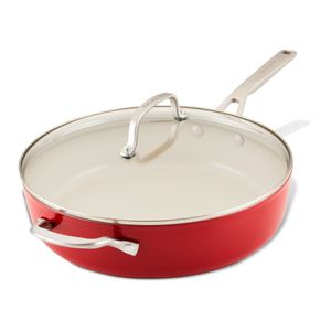 Sartén anodizado duro, antiadherente cerámico, tapa de vidrio templado, mango y asa en acero inox. KitchenAid