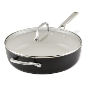 Sartén anodizado duro, antiadherente cerámico, tapa de vidrio templado, mango y asa en acero inox. KitchenAid