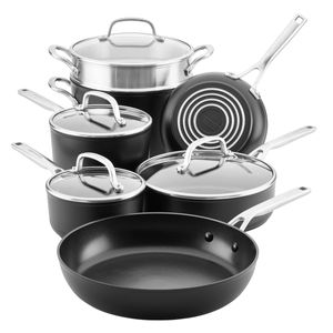 Batería 11Pzs, anodizado duro antiadherente, Negro, KitchenAid.