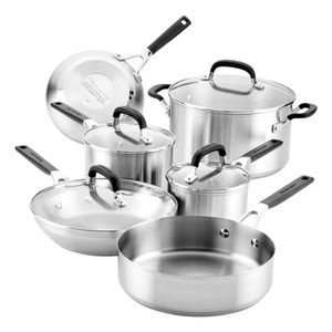 Batería 10Pzs, acero inoxidable, placa de inducción, KitchenAid.
