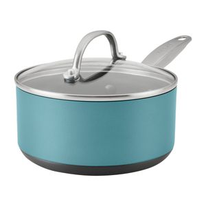 Pero 18cm, tapa de vidrio templado, anodizado duro antiadherente. Azul Teal. Anolon