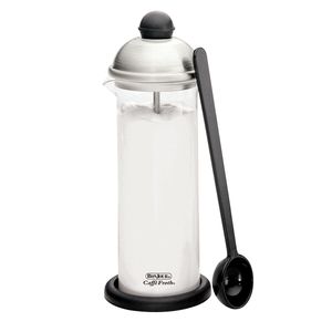Juego de espumador de leche manual en acero inoxidable, vaso de vidrio borosilicato y cuchara, 16 onzas/ 0.47L. BonJour.