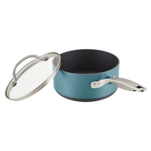 Pero 18cm, tapa de vidrio templado, anodizado duro antiadherente. Azul Teal. Anolon