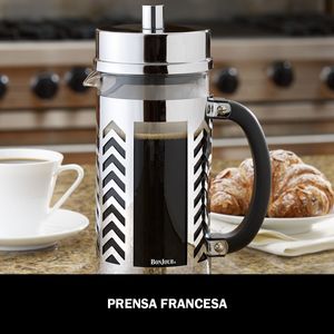 Prensa francesa 33,8 onzas/ 8 tazas/ 1L, acero inoxidable y vaso de vidrio borosilicato. BonJour, Chevron.