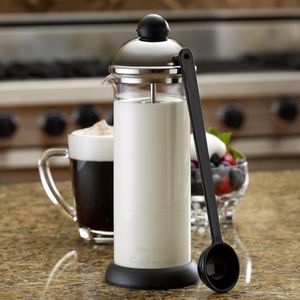 Juego de espumador de leche manual en acero inoxidable, vaso de vidrio borosilicato y cuchara, 16 onzas/ 0.47L. BonJour.