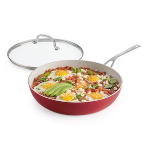 Sartén con tapa 31cm, Aluminio Forjado. Antiadherente Cerámico, Color Rojo. KitchenAid