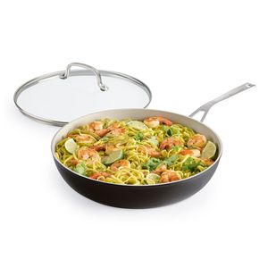Sartén con tapa 31cm, Aluminio Forjado. Antiadherente Cerámico, Color Negro. KitchenAid