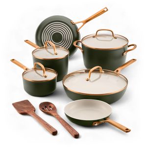 Juego de Ollas 12 pzs, Evergreen,  Anodizado Duro con antiadh cerámico. Inducción. KitchenAid.